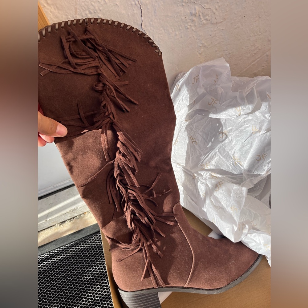 Fringed Over-the-Knee Women's Boots - Brown